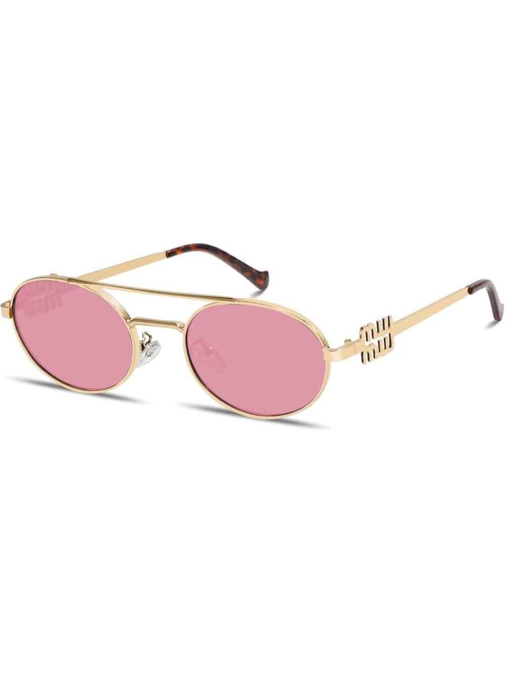 Women's Retro Oval 90s Metal Sunglasses Chic Narrow Sun Glasses Gold Pink Lens